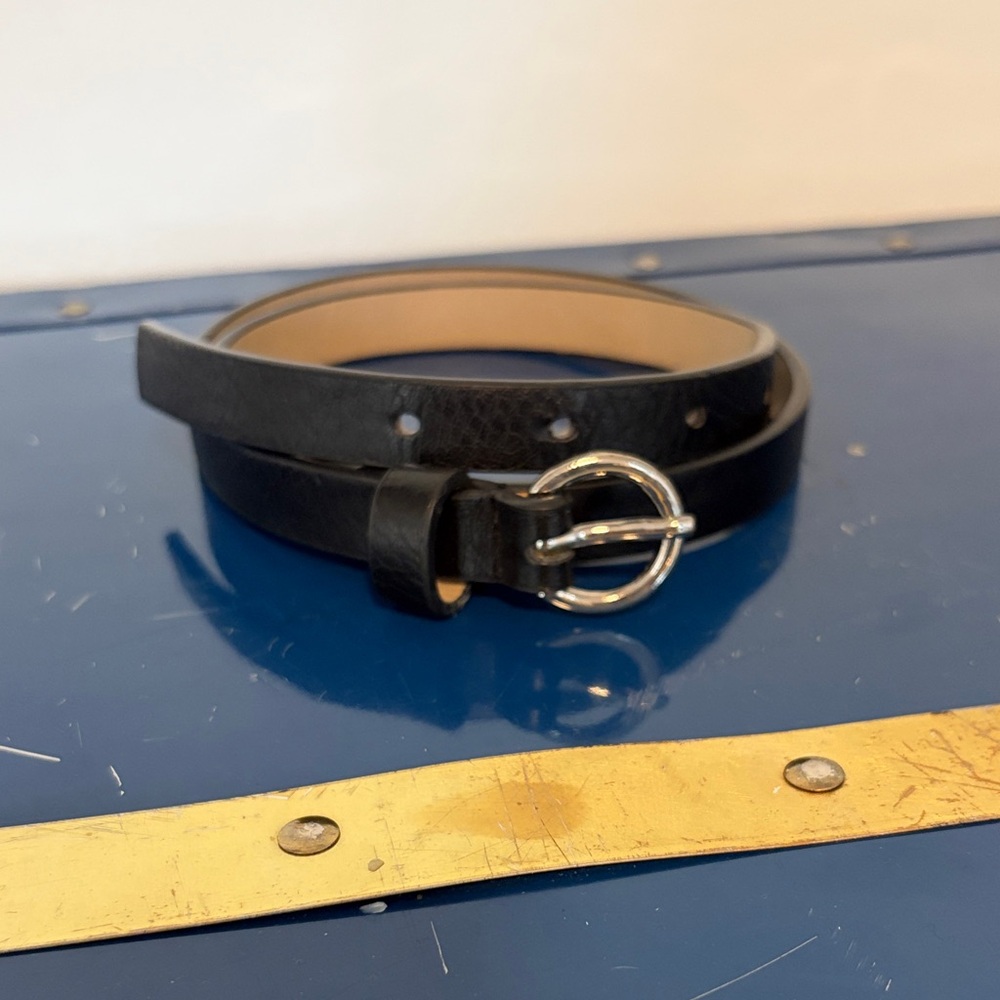 Black Leather Belt with Silver Buckle